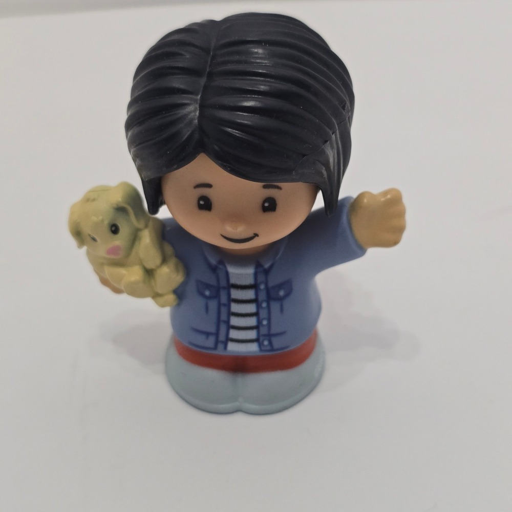 Fisher-Price Little People Girl with Puppy Blue Jacket Black Hair Replacement